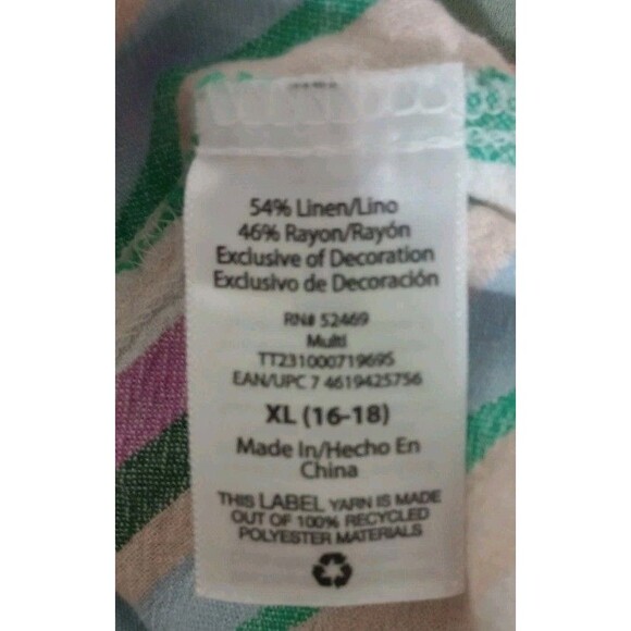 Time And Tru Linen Blend Tank Relaxed Fit Core Striped Boho Top XL 16-18 - Picture 4 of 5